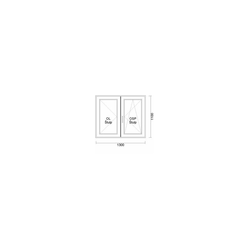 Plastové okno Elegance 1300x1100, bílá, dvoukřídlé