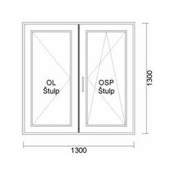 Plastové okno Elegance 1300x1300, bílá, dvoukřídlé
