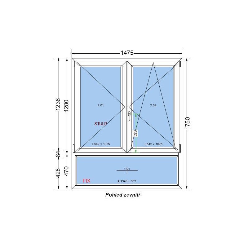 Plastové okno Aluplast 1475x1750, bílá, dvoukřídlé